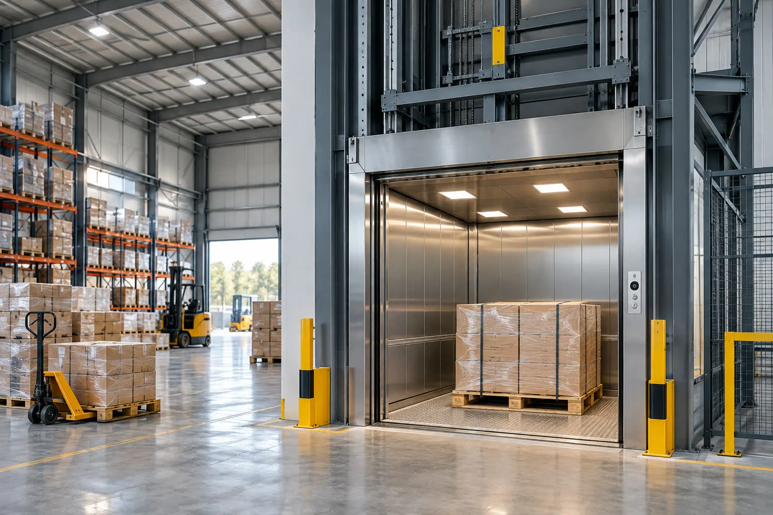 Goods lift in a warehouse