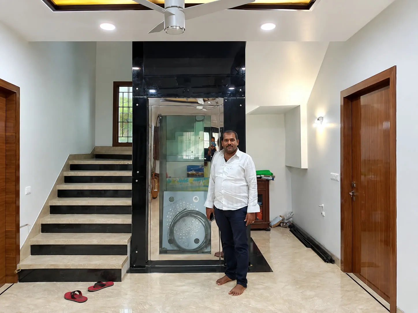 Home lift interior coordinated with the surrounding room